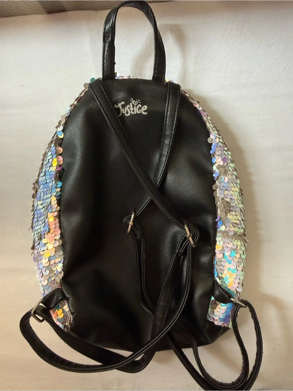 Justice Iridescent Sequin Mini Backpack with Glitter 'H' Accent